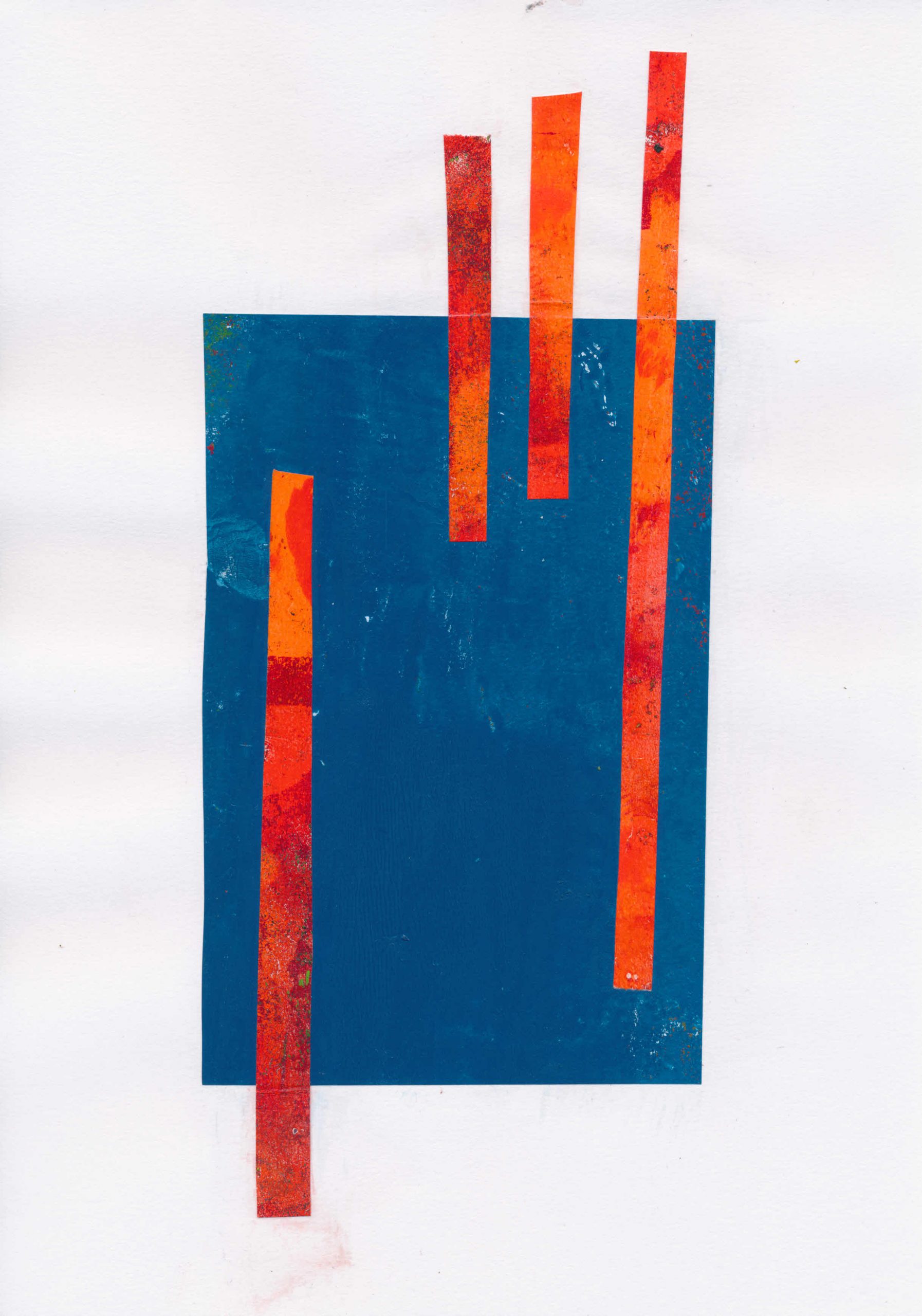 Abstract collage blue block with red strips