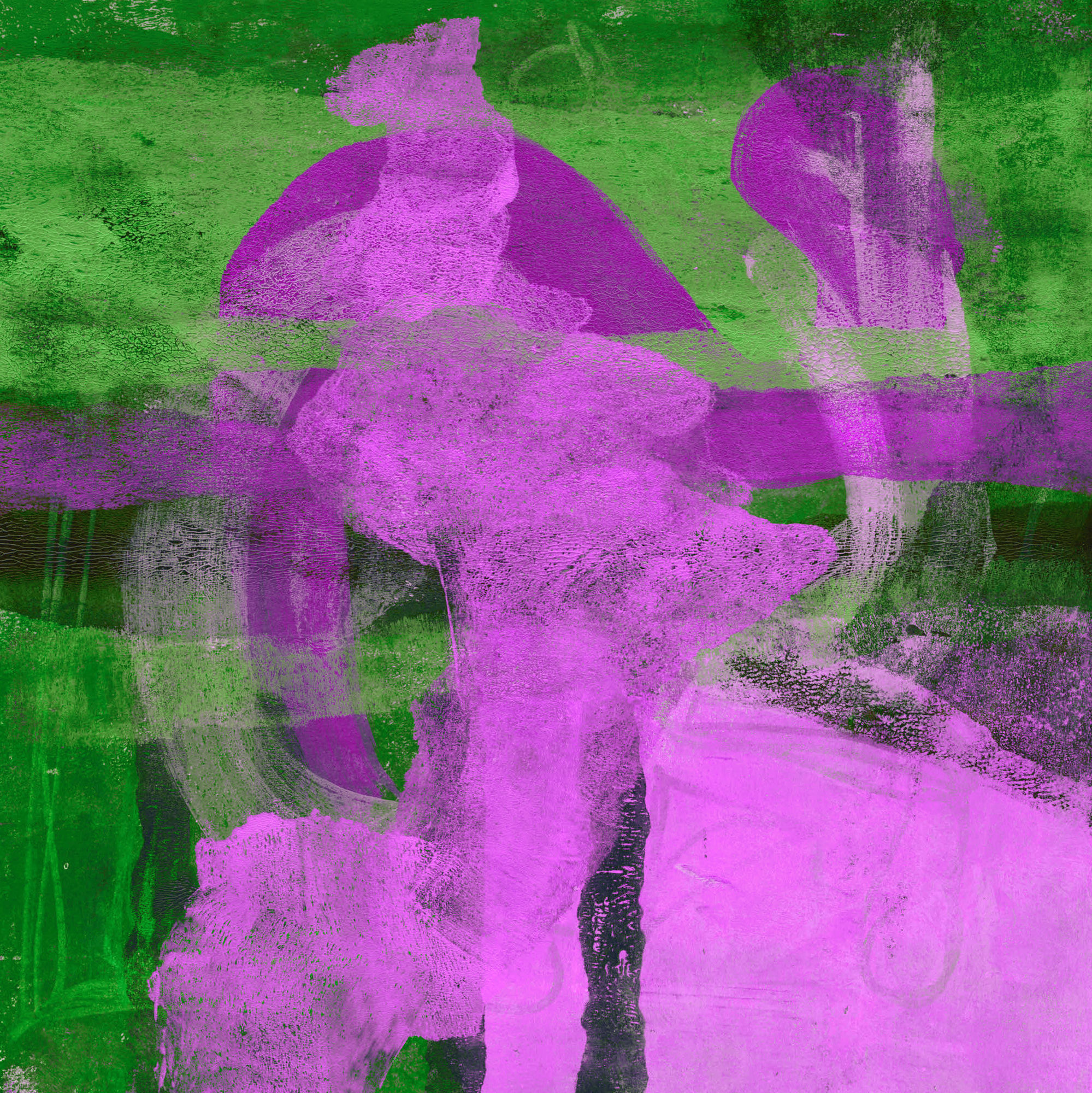 digital print in vivid green and purple